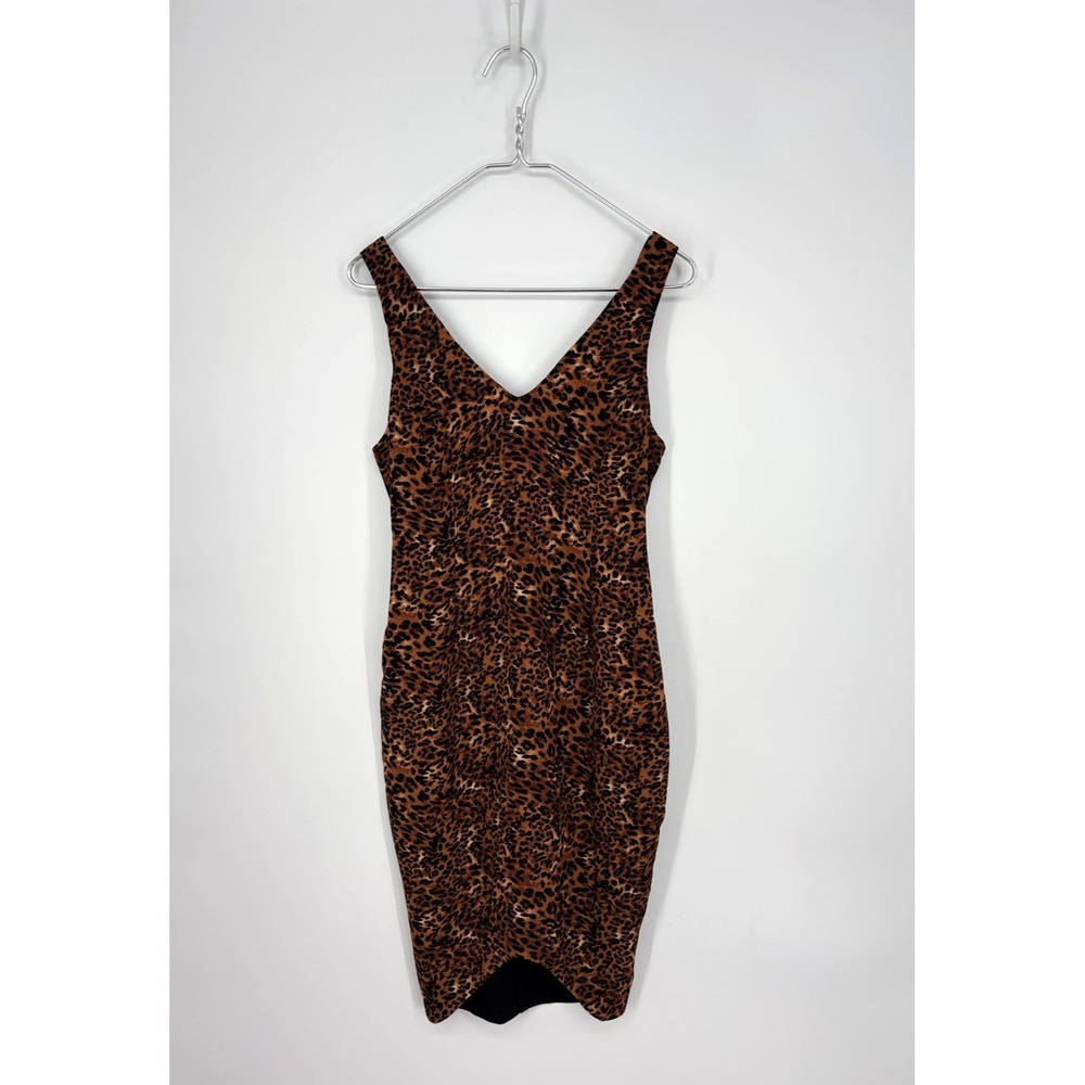 ASTR The Label Dress M Animal Print Black Sleeveless Tulip Hem Sexy Pencil